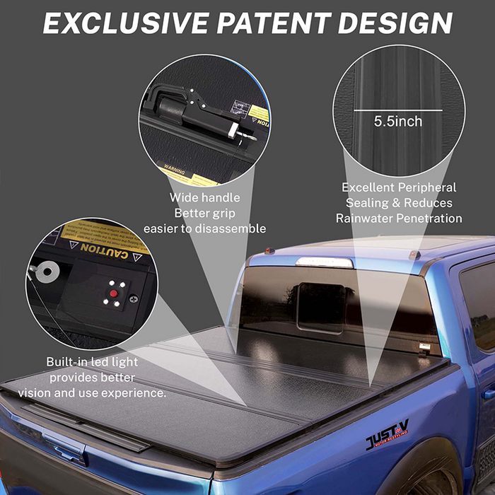 5.5Ft Hard Tri-Fold Tonneau Cover For Ford F-150 2016-2023 - JustV -