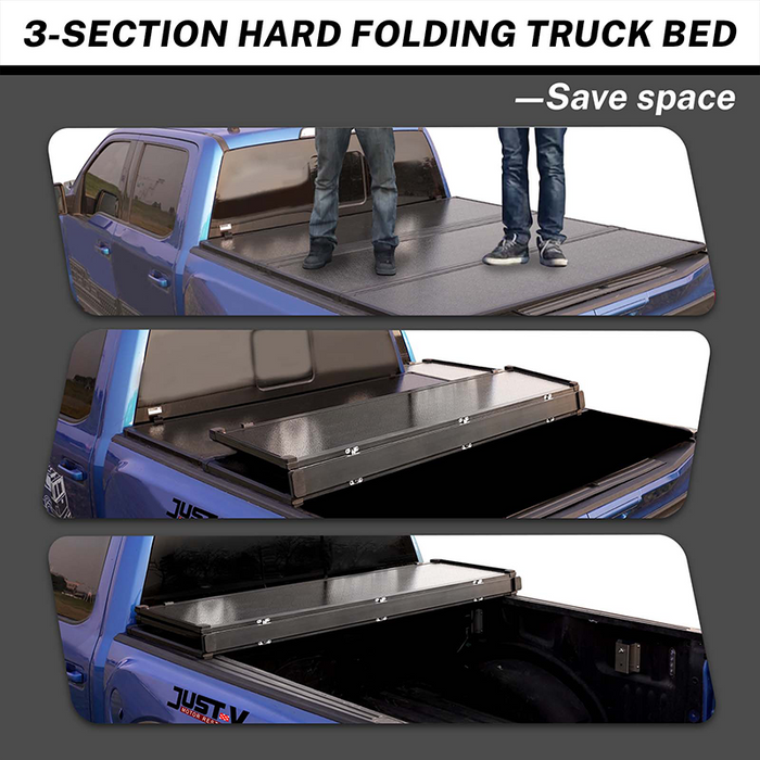 5.5Ft Hard Tri-Fold Tonneau Cover For Ford F-150 2016-2023 - JustV -