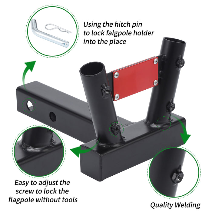 2" Hitch Flag Holder (Two Flagpole) – Works with Trucks, Jeeps & RVs