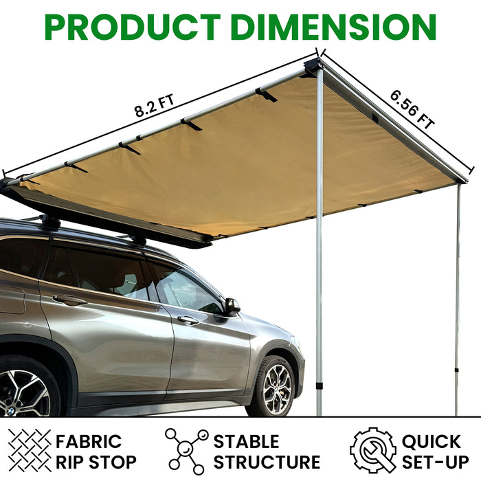 8.2X6.5ft Foldable Vehicle Awning - Aluminium Retractable