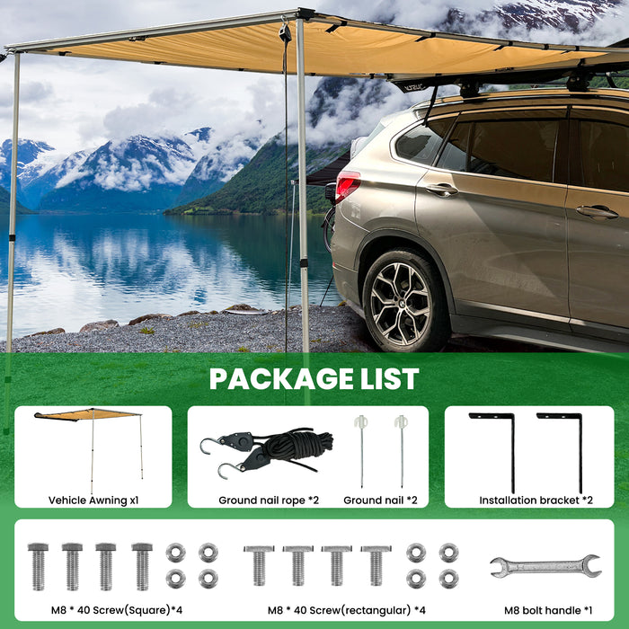 8.2X6.5ft Foldable Vehicle Awning - Aluminium Retractable