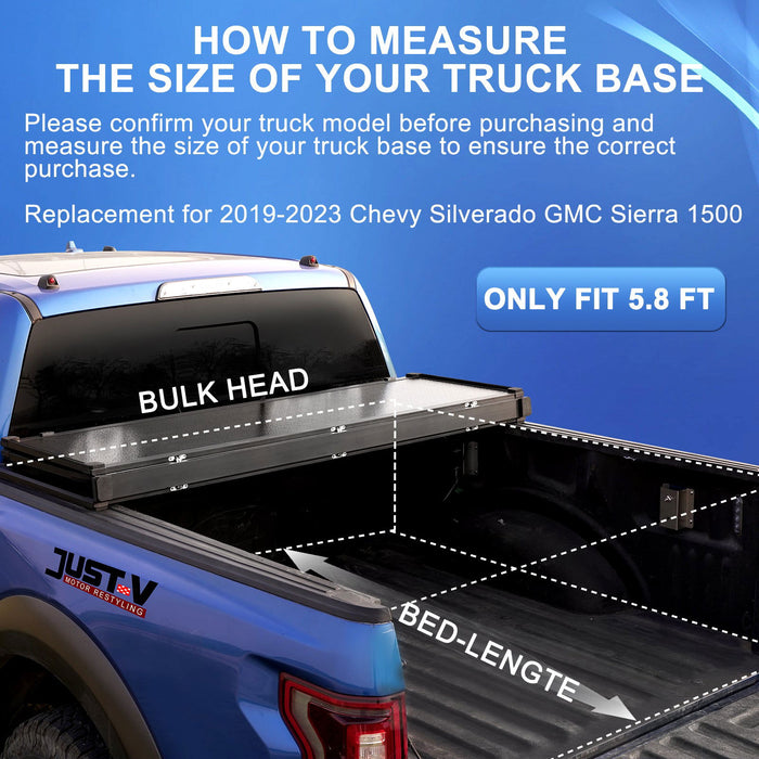 5.8Ft Hard Tri-Fold Tonneau Cover For Chevrolet Silverado/GMC Sierra 2019-2023 - JustV - 
