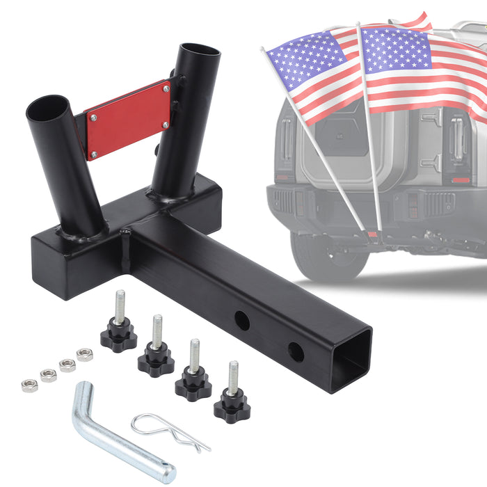 2" Hitch Flag Holder (Two Flagpole) – Works with Trucks, Jeeps & RVs