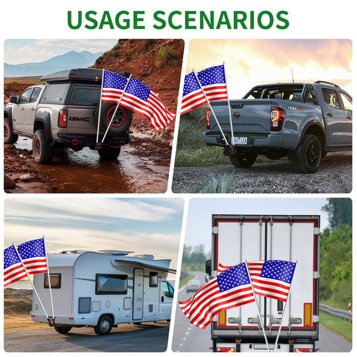 2" Hitch Flag Holder (Two Flagpole) – Works with Trucks, Jeeps & RVs